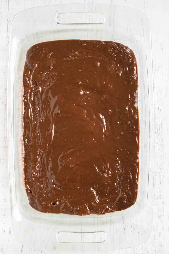 brownies in baking dish before baking