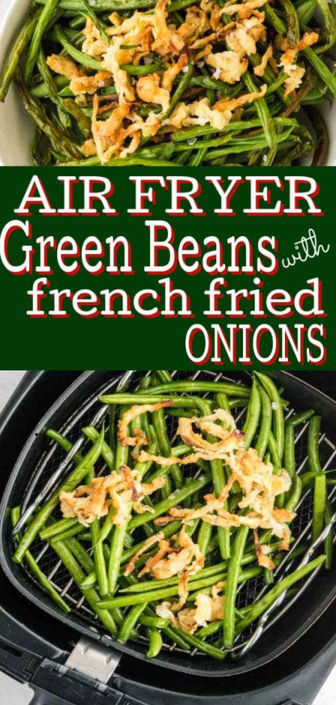 pinterest image with air fryer green bean titles