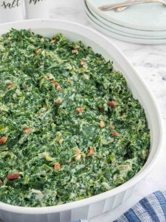serving bowl of creamed spinach