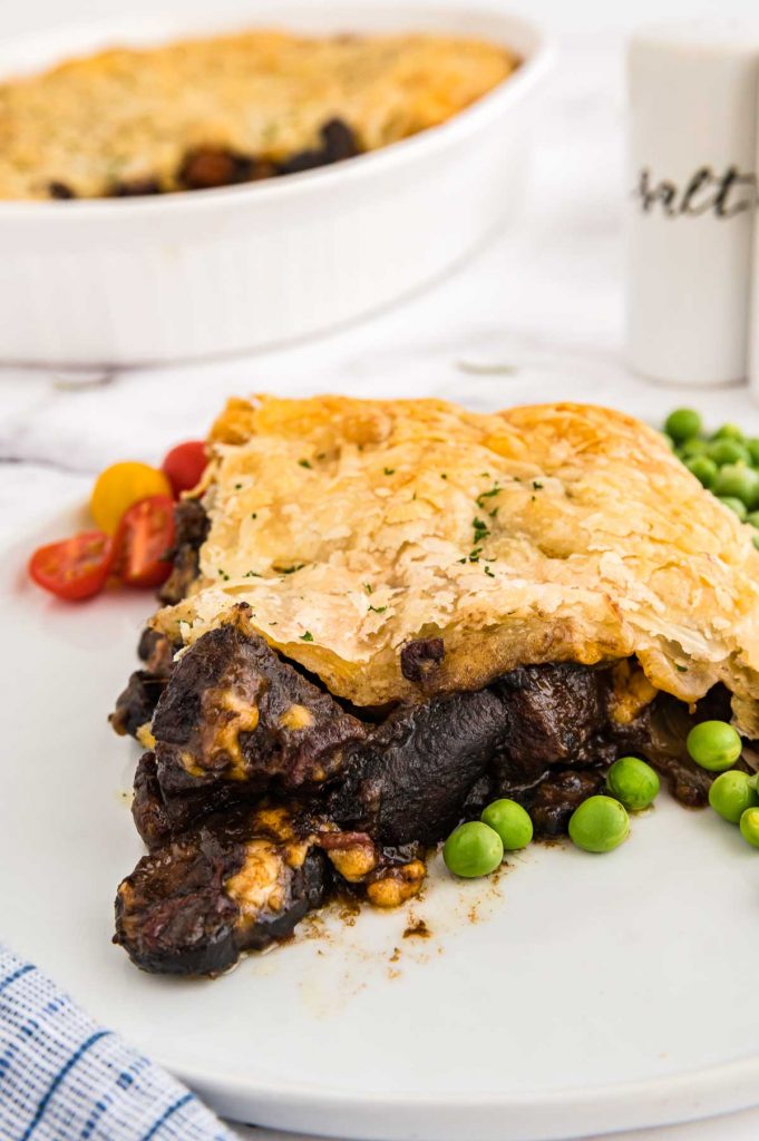 large serving of a guinness and beef casserole pie