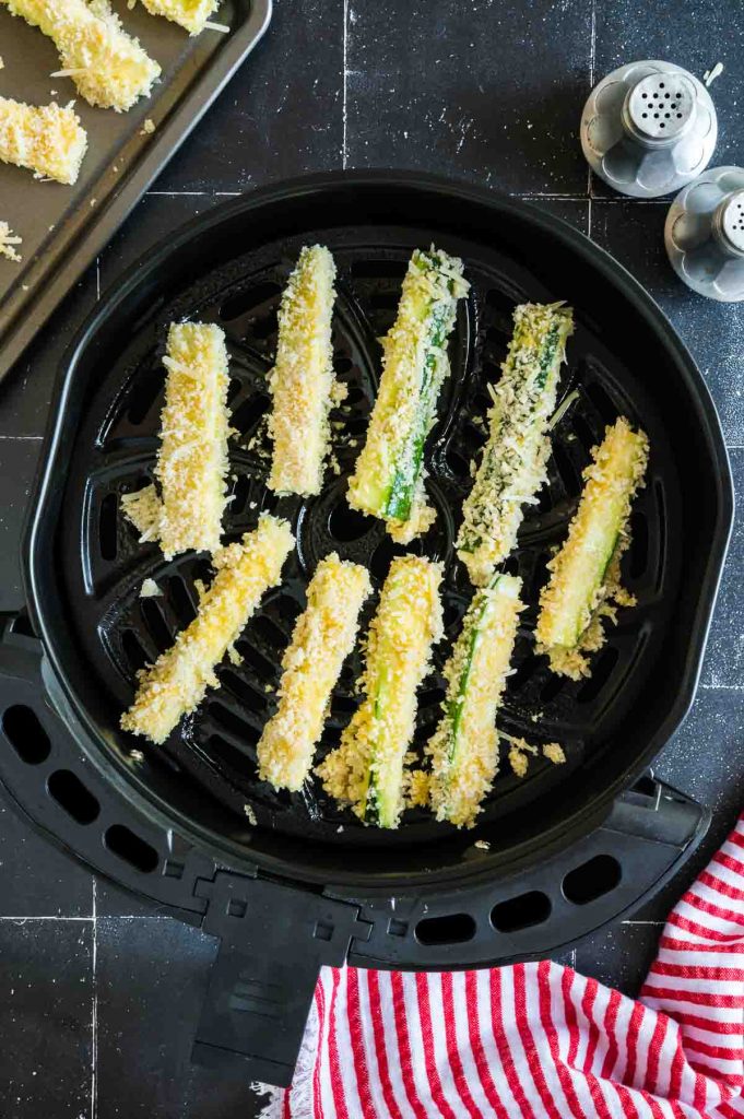 raw zucchini with coating in air fryer