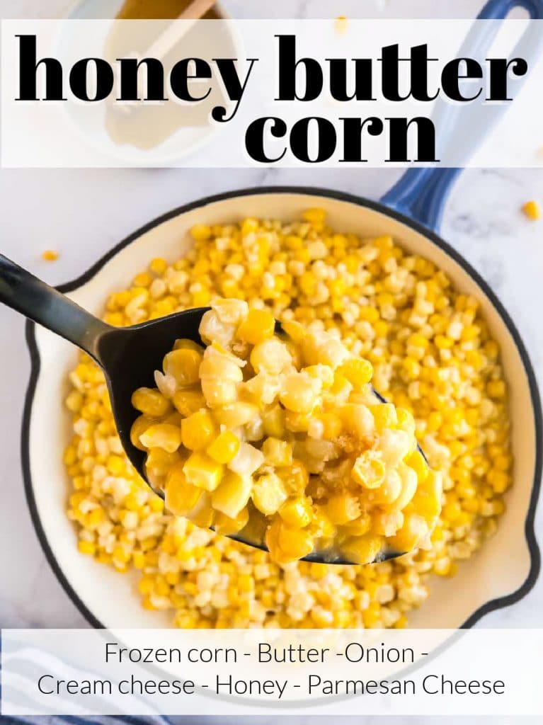 pinterest image of skillet honey corn