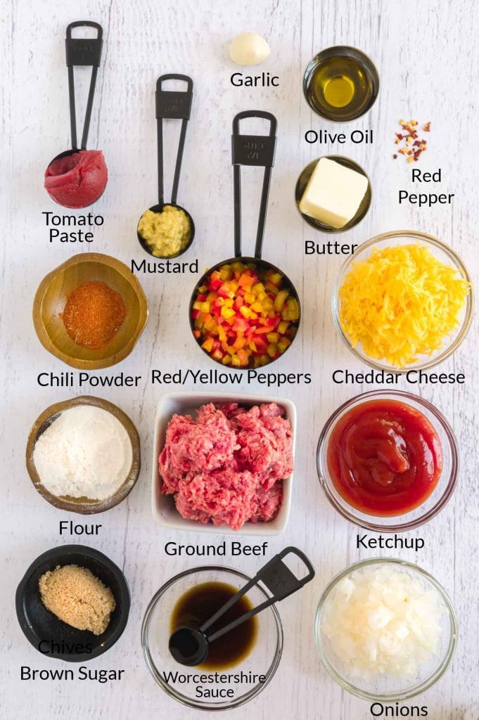 ingredients on a table to make the sloppy joe dip