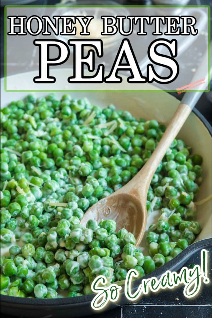 pinterest graphic of peas on a pan