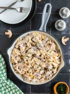 pan of beef Stroganof noodles