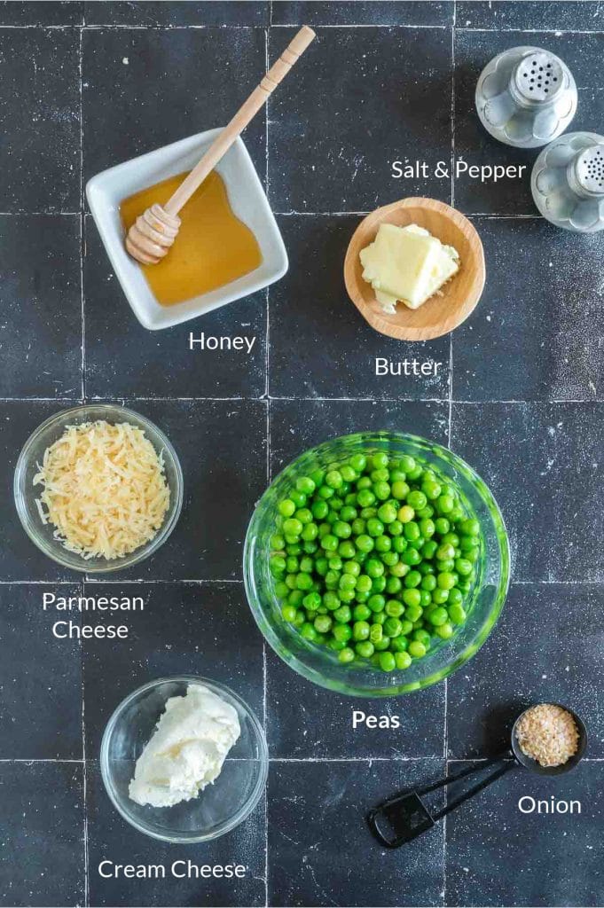 Ingredients to make honey butter peas