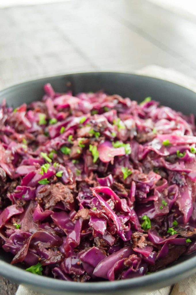 Braised German Cabbage made from red cabbage in a bowl
